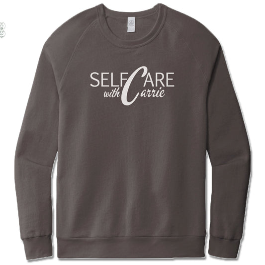 SELF CARE WITH CARRIE | DARK GRAY FRENCH TERRY SWEATSHIRT | WHITE LOGO