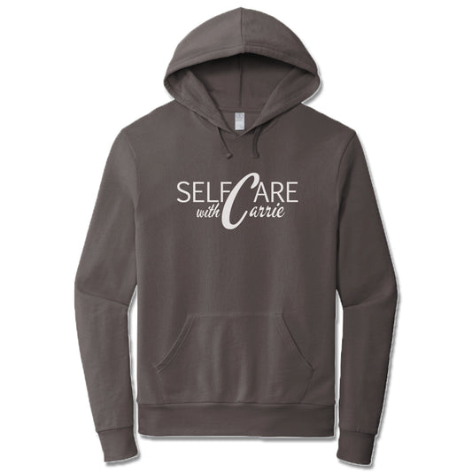 SELF CARE WITH CARRIE | DARK GRAY FRENCH TERRY HOODIE | WHITE LOGO