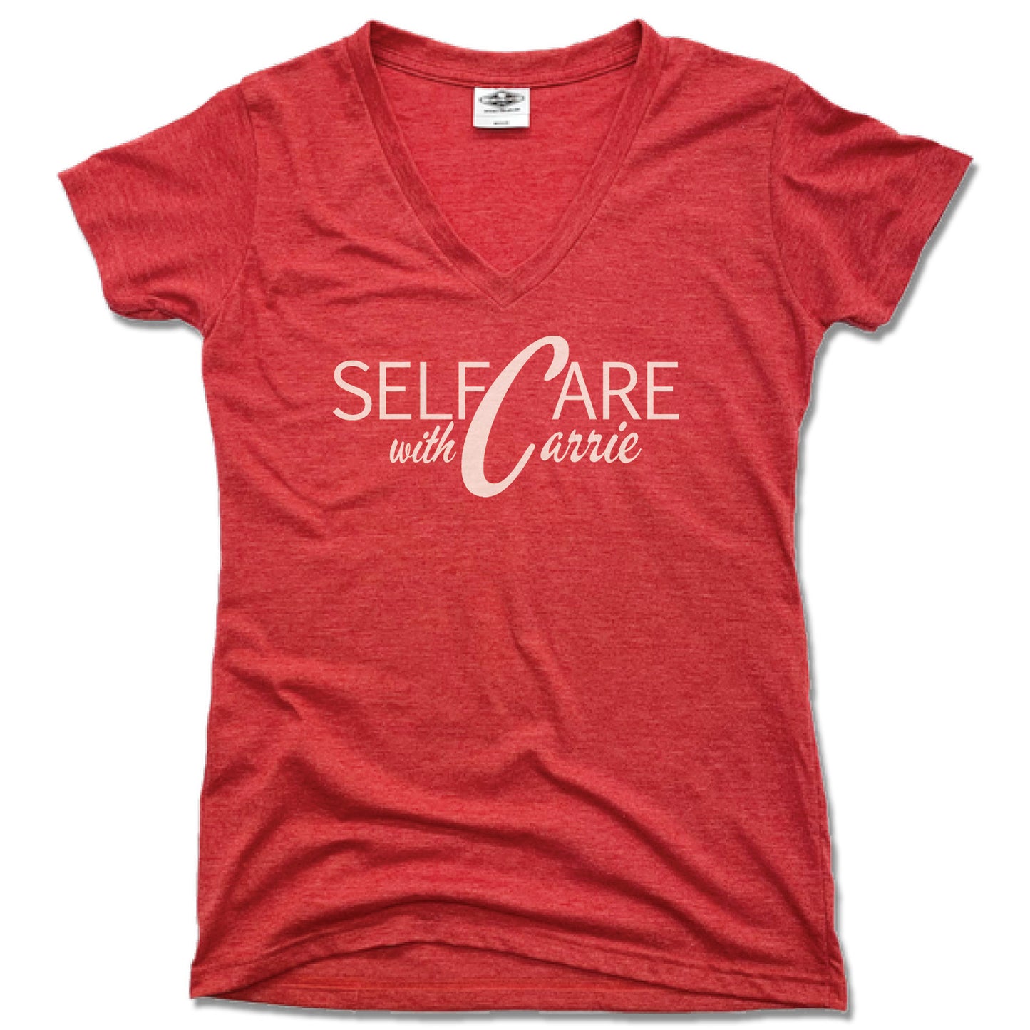 SELF CARE WITH CARRIE | LADIES RED V-NECK | WHITE LOGO