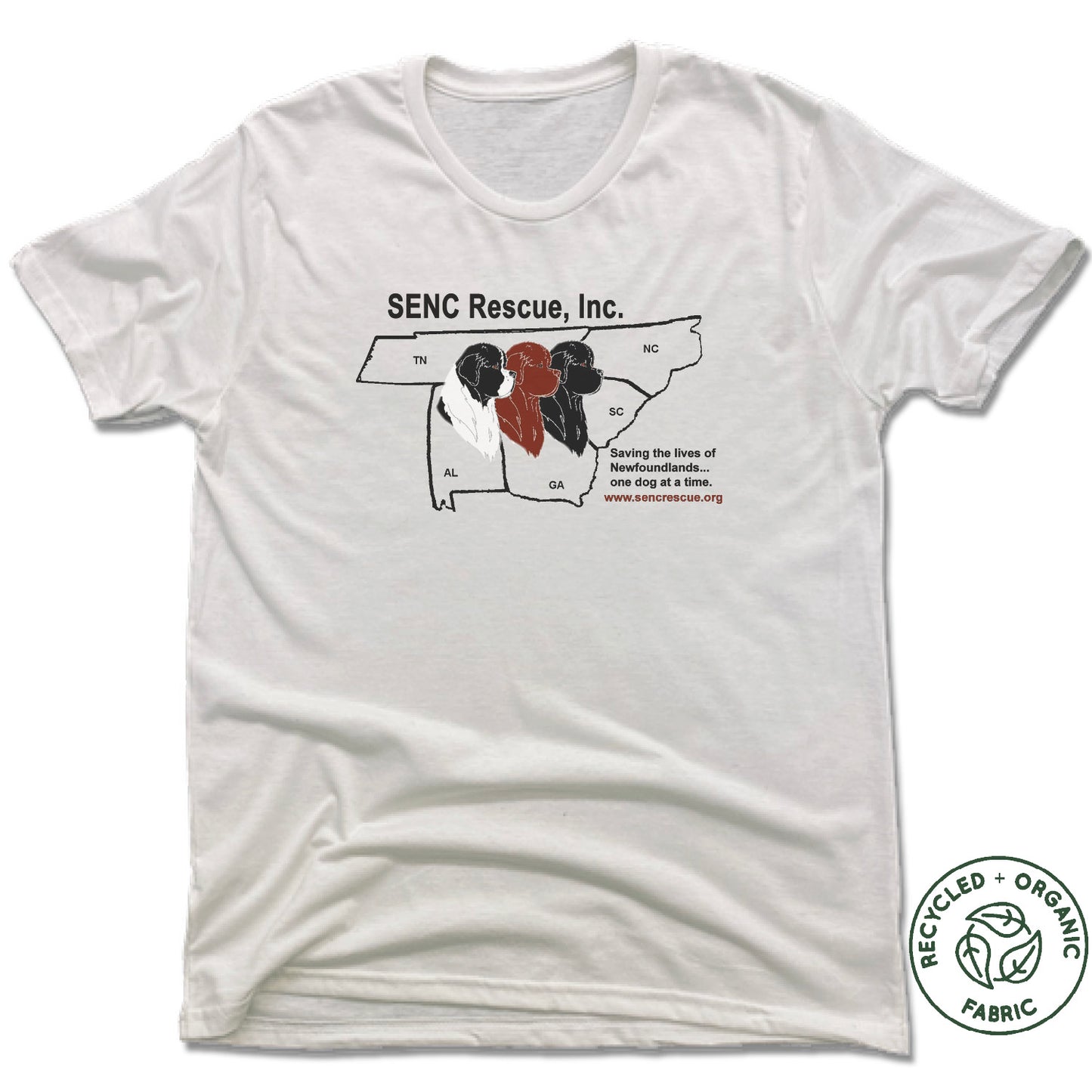 SENC RESCUE, INC. | UNISEX WHITE Recycled Tri-Blend | BLACK LOGO
