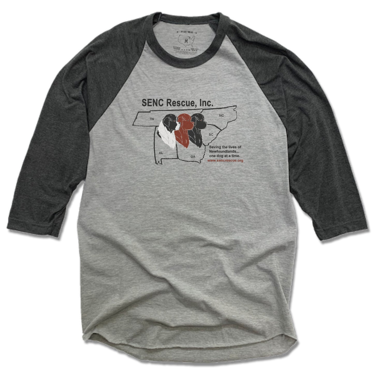 SENC RESCUE, INC. | GRAY 3/4 SLEEVE | BLACK LOGO