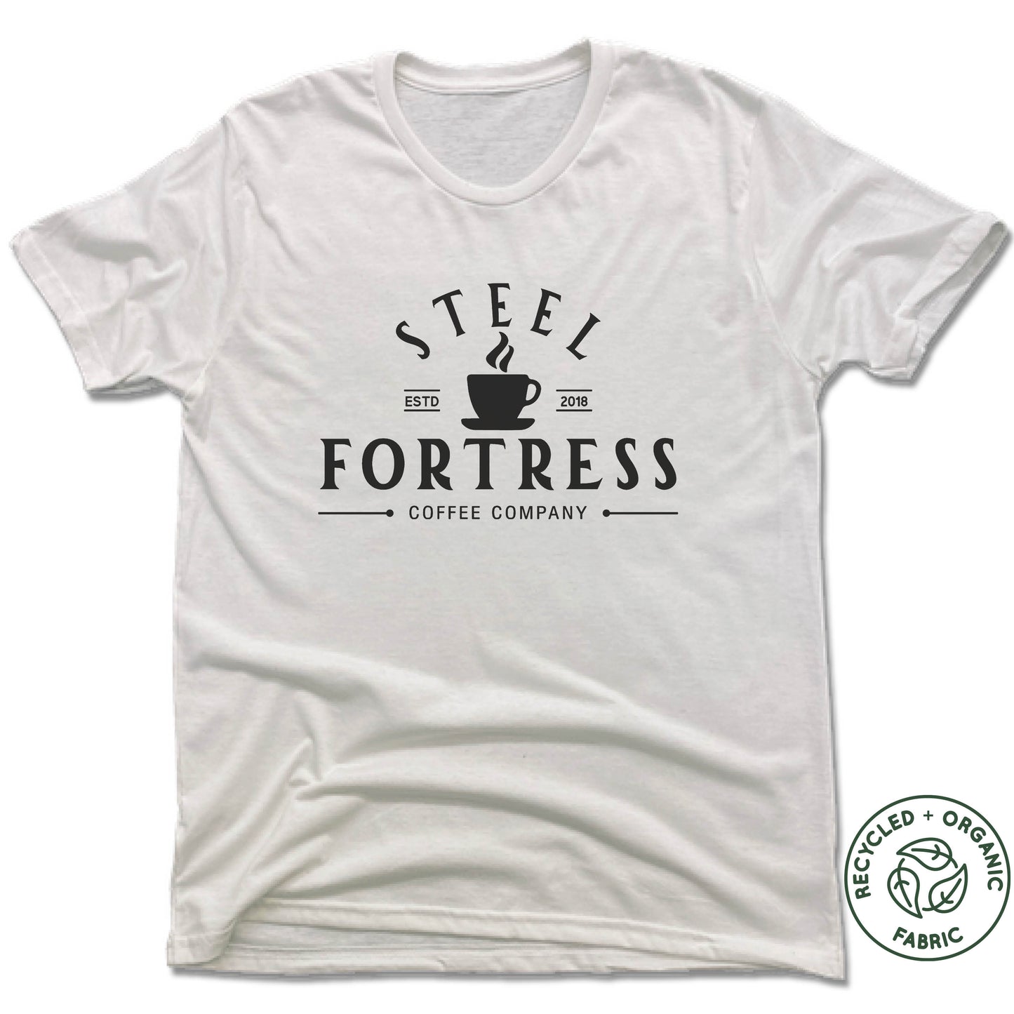 STEEL FORTRESS COFFEE | UNISEX WHITE Recycled Tri-Blend | LOGO