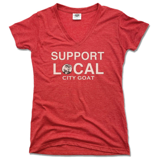 CITY GOAT | LADIES RED V-NECK | SUPPORT LOCAL