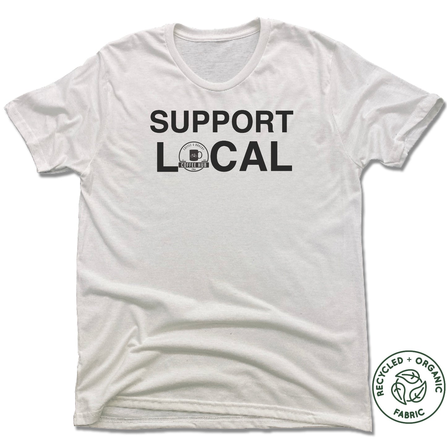 COFFEE HUB | UNISEX WHITE Recycled Tri-Blend | SUPPORT LOCAL