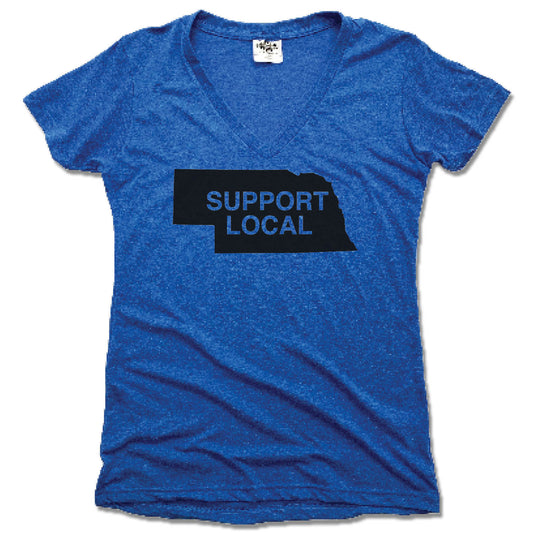 NEBRASKA | LADIES BLUE V-NECK | SUPPORT LOCAL