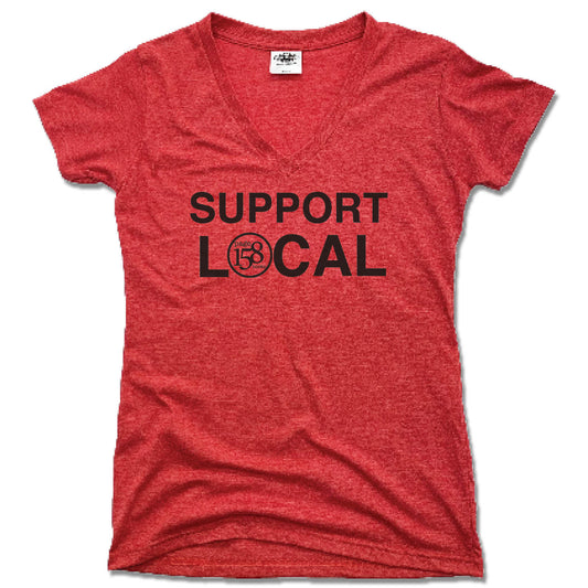 PAGE 158 BOOKS | LADIES RED V-NECK | SUPPORT LOCAL