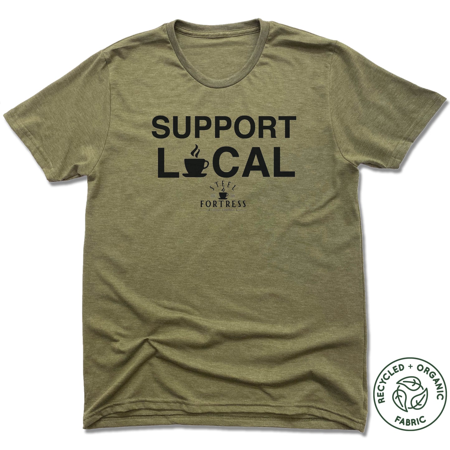 STEEL FORTRESS COFFEE | UNISEX OLIVE Recycled Tri-Blend | SUPPORT LOCAL