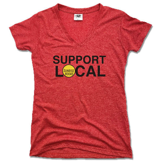 SUNRISE BOOKS | LADIES RED V-NECK | SUPPORT LOCAL