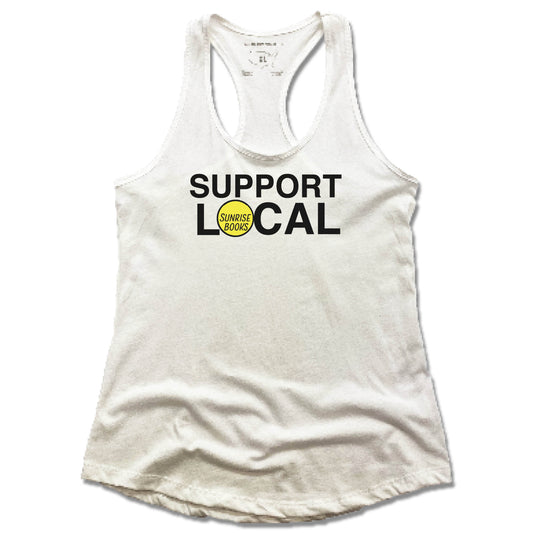 SUNRISE BOOKS | LADIES WHITE TANK | SUPPORT LOCAL