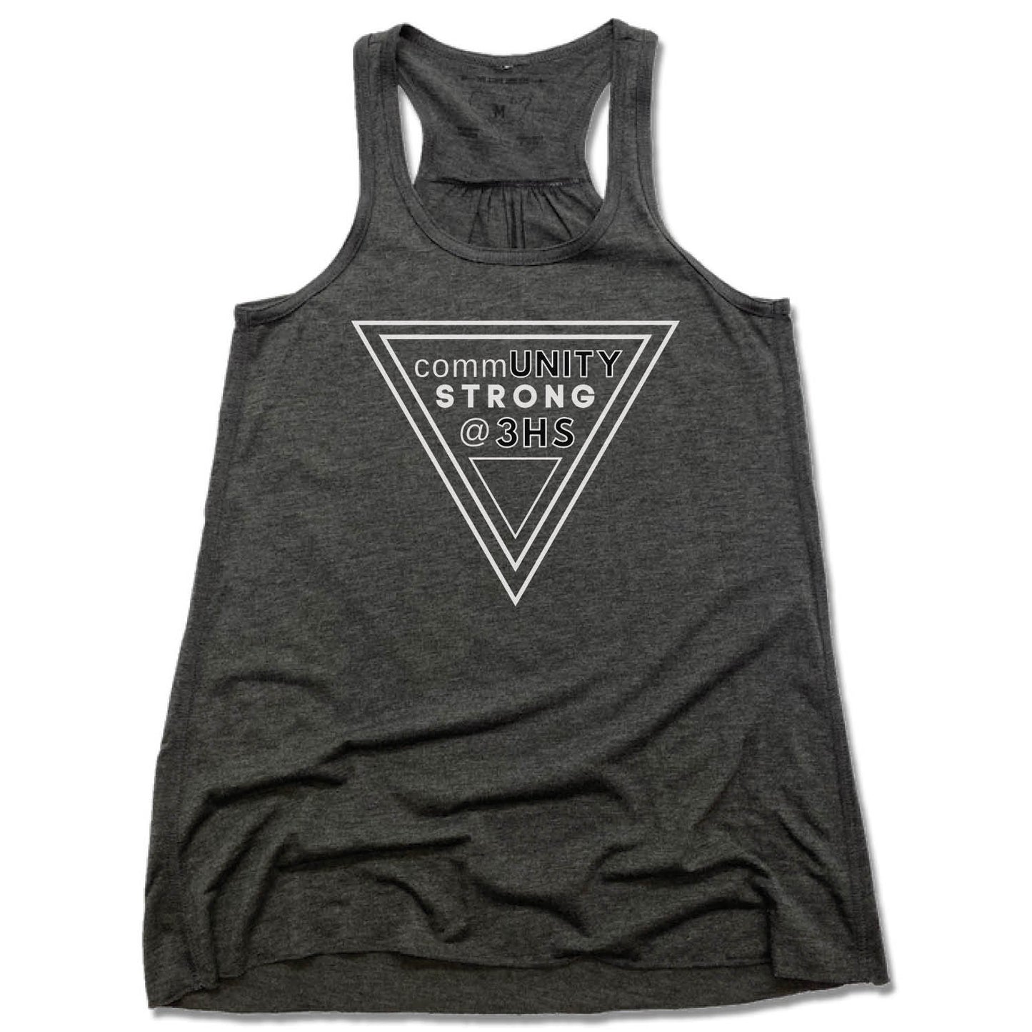 THREEHOUSE STUDIOS | LADIES GRAY FLOWY TANK | COMMUNITY STRONG