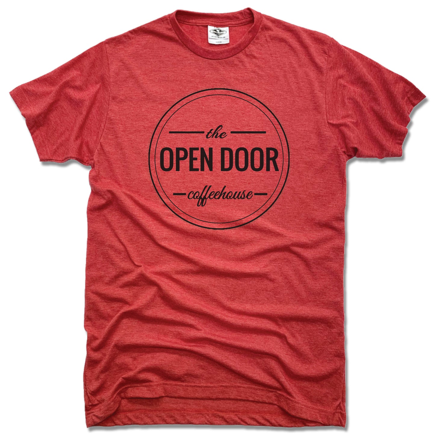 THE OPEN DOOR | UNISEX RED TEE | LOGO - BLACK