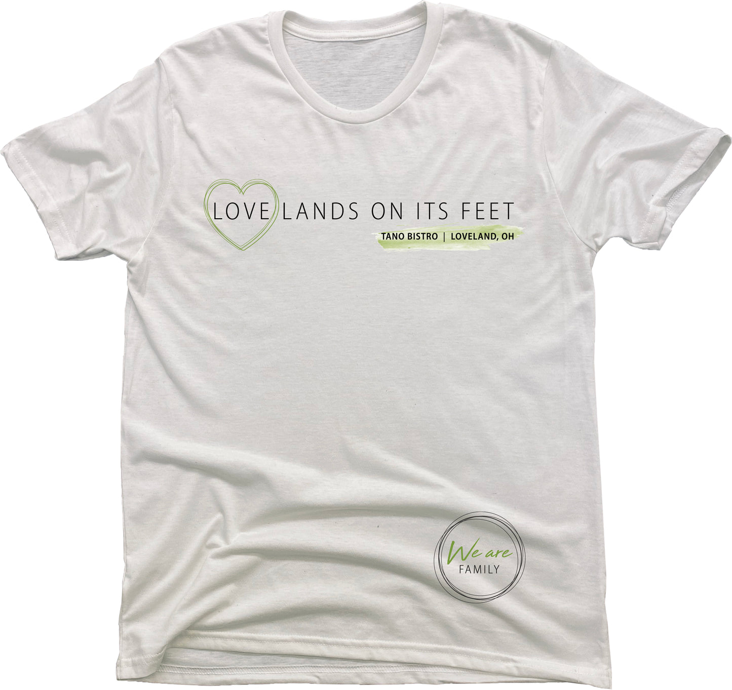 TANO BISTRO | UNISEX WHITE Recycled Tri-Blend | LOVE LANDS ON ITS FEET