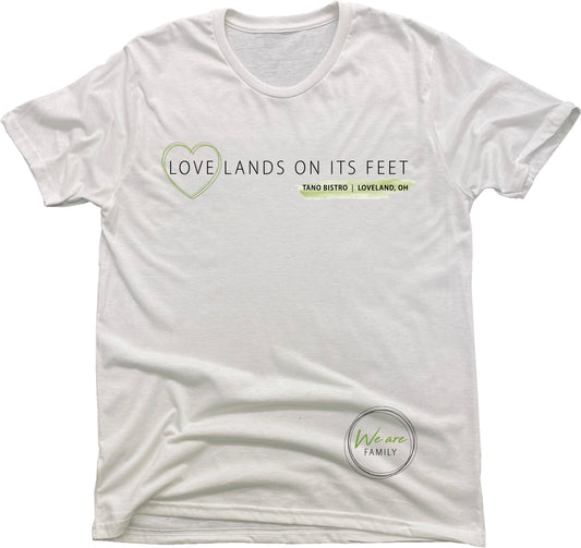 TANO BISTRO | UNISEX WHITE Recycled Tri-Blend | LOVE LANDS ON ITS FEET