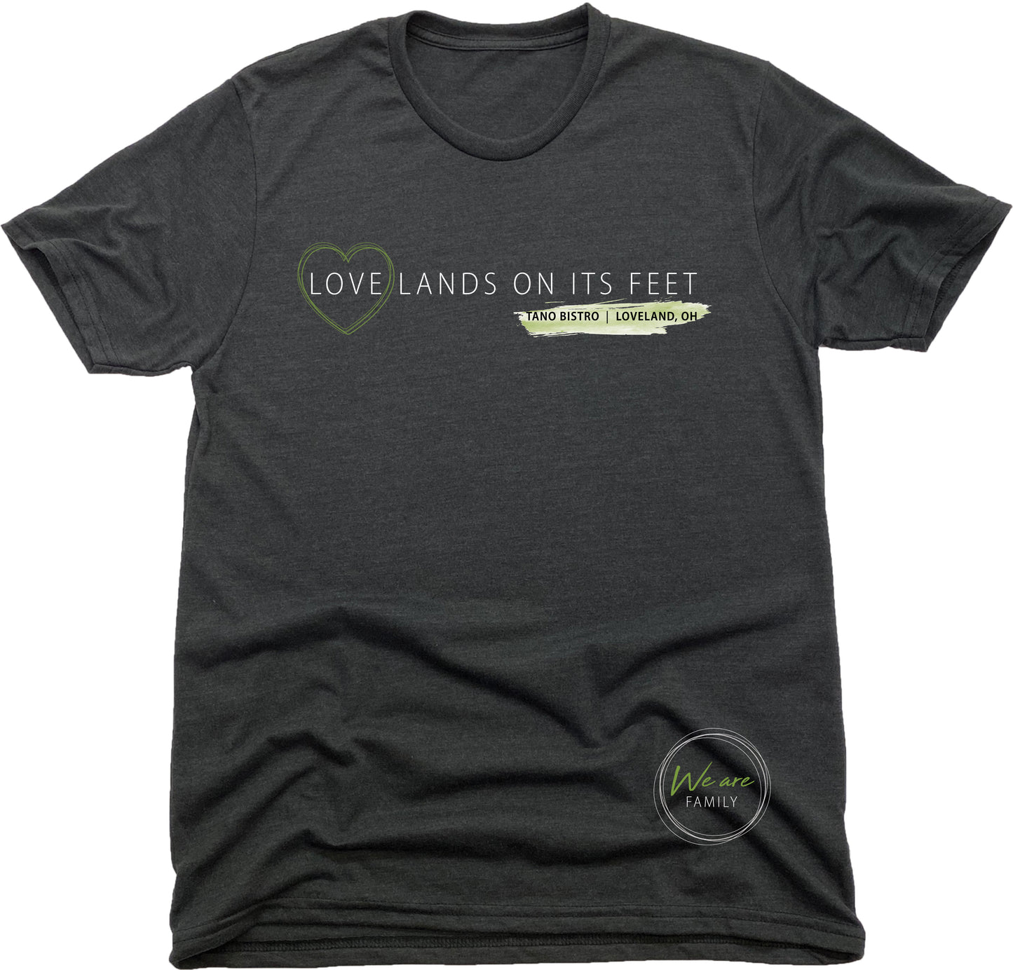 TANO BISTRO | UNISEX BLACK Recycled Tri-Blend | LOVE LANDS ON ITS FEET