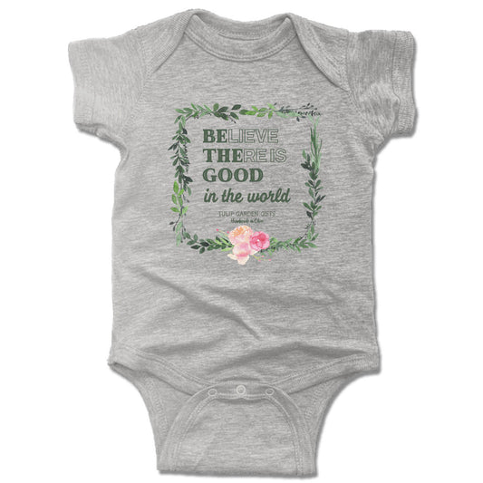 TULIP GARDEN GIFTS | GRAY ONESIE | TULIP GREEN LOGO