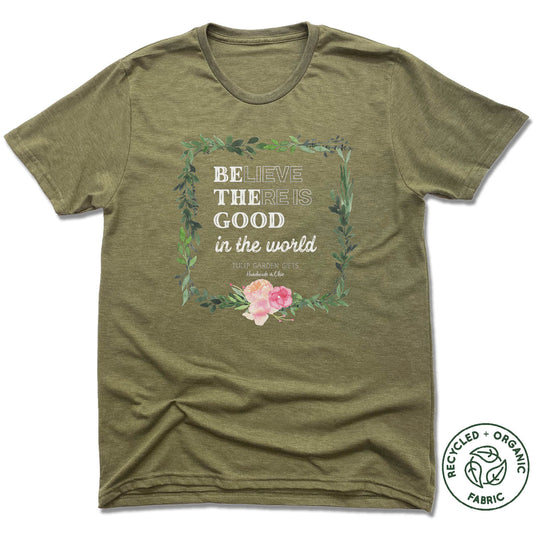TULIP GARDEN GIFTS | UNISEX OLIVE Recycled Tri-Blend | TULIP WHITE LOGO