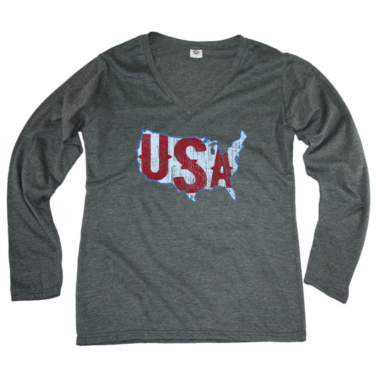 USA Vintage Map - Ladies' Longsleeve Tee