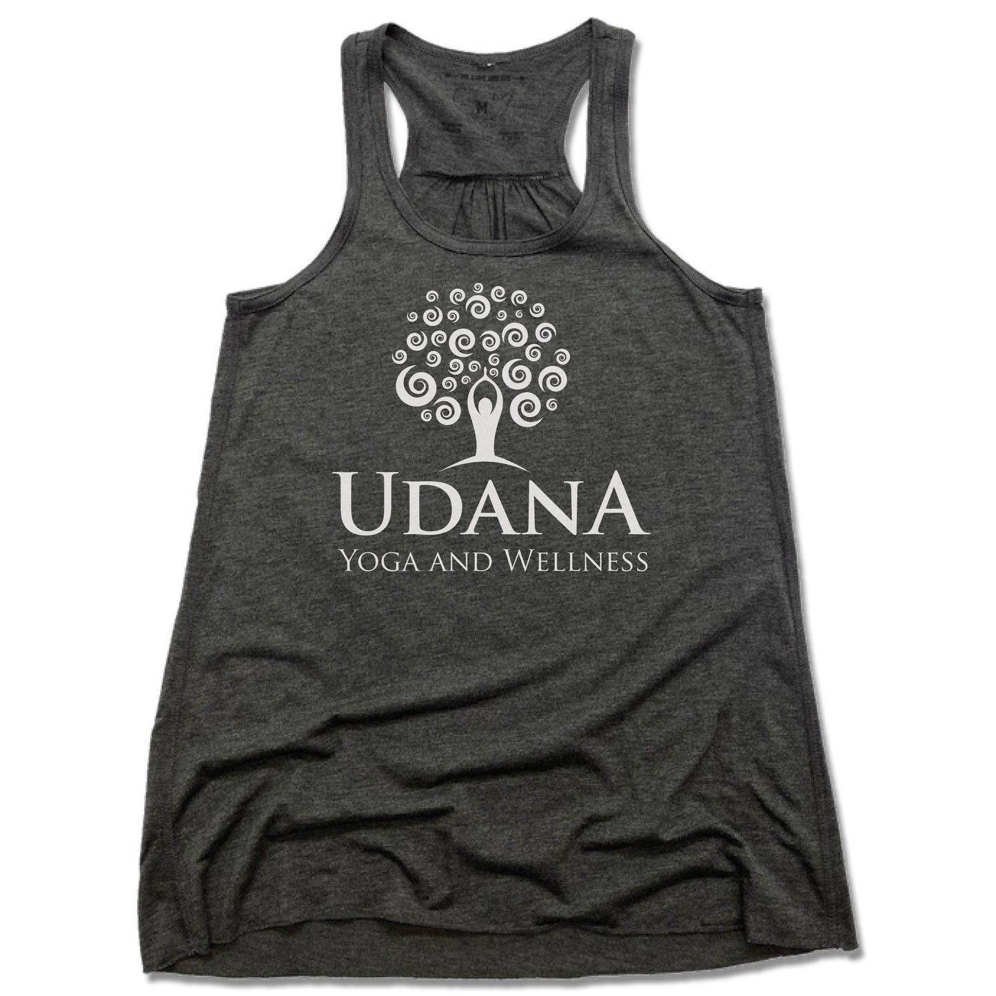 UDANA YOGA & WELLNESS | LADIES GRAY FLOWY TANK | LOGO