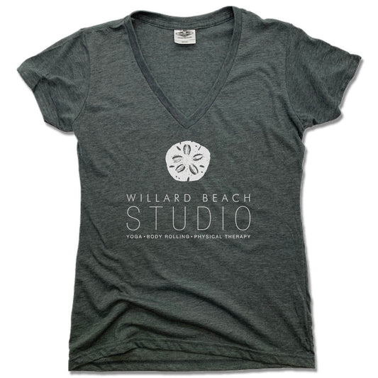 WILLARD BEACH STUDIO | LADIES V-NECK | WHITE LOGO