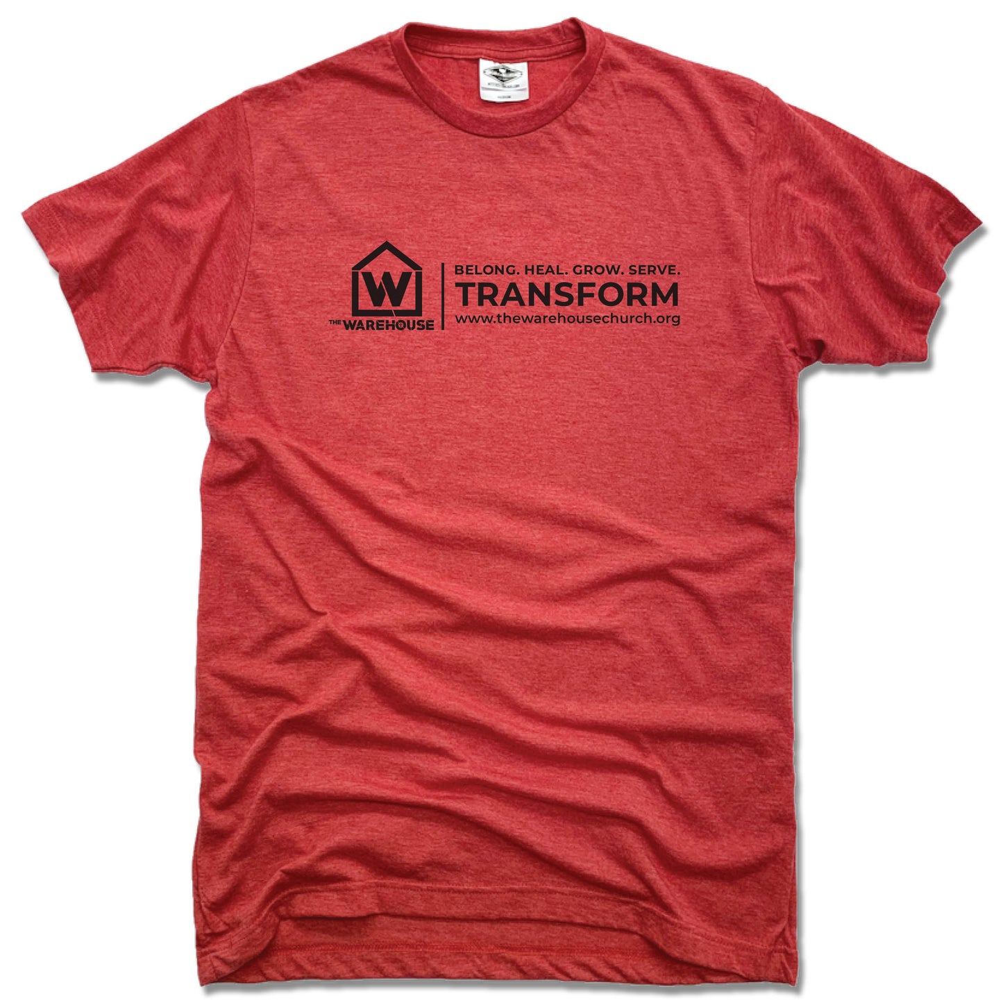 THE WAREHOUSE CHURCH | UNISEX RED TEE | BLACK LOGO - My State Threads
