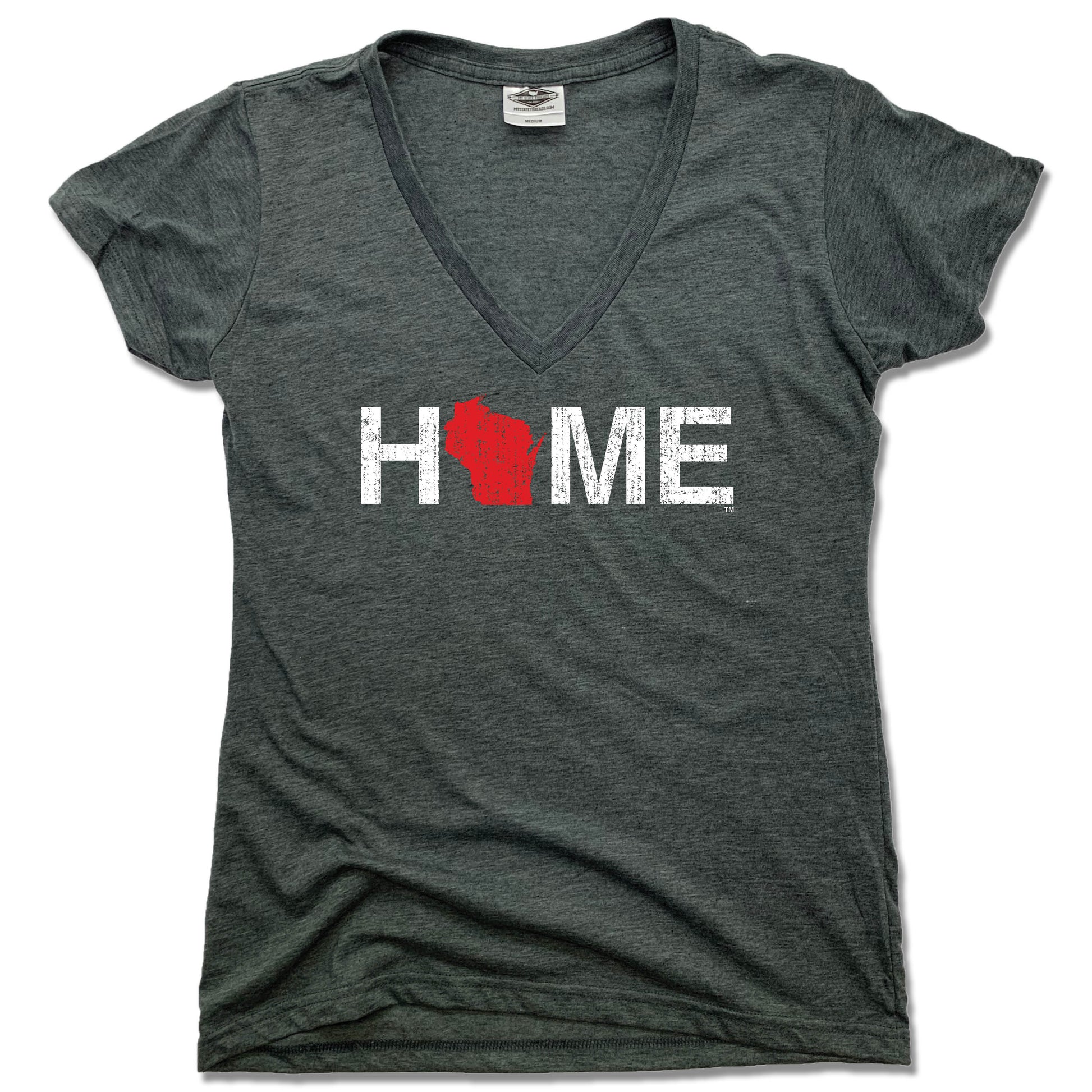 WISCONSIN LADIES V-NECK | HOME | RED - My State Threads