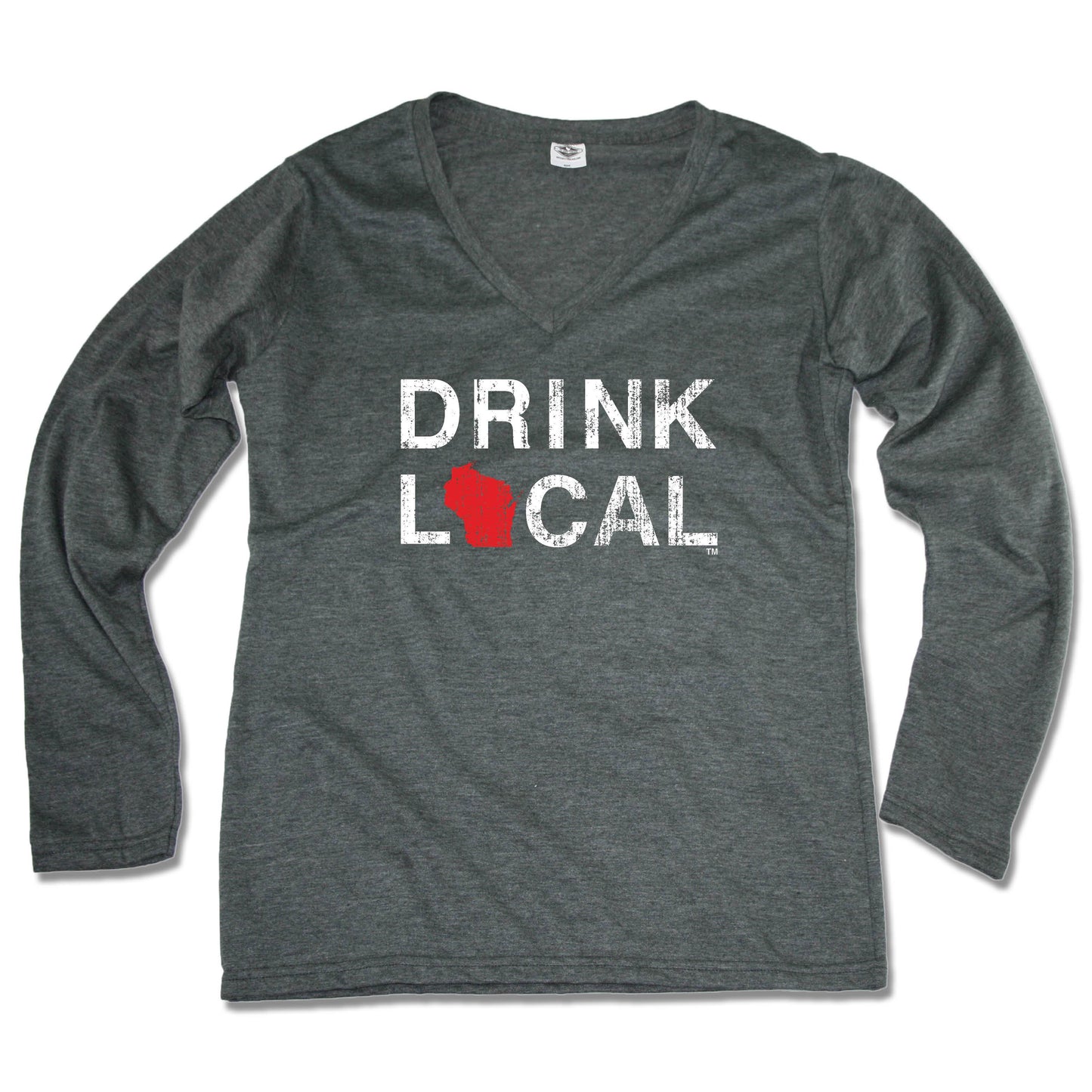 WISCONSIN LADIES' LONGSLEEVE V-NECK | DRINK LOCAL | RED