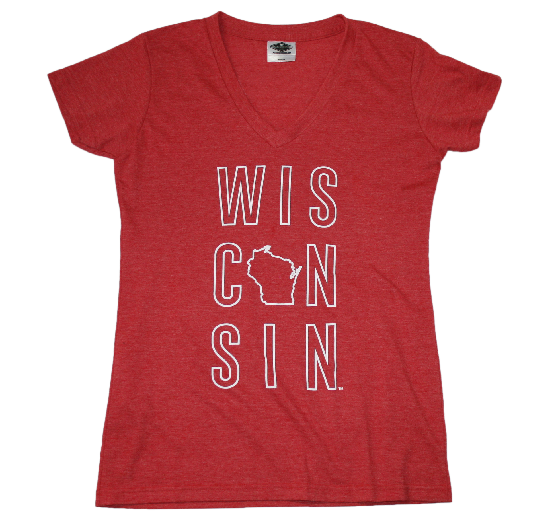 WISCONSIN LADIES V-NECK TEE | STACKED LETTER | STACKED - My State Threads
