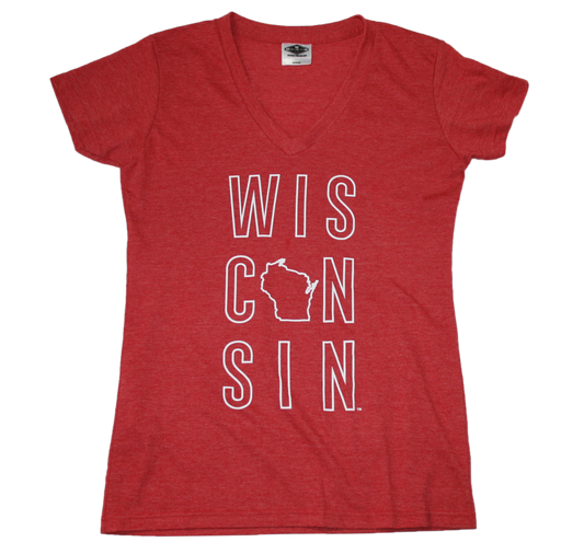 WISCONSIN LADIES V-NECK TEE | STACKED LETTER | STACKED - My State Threads