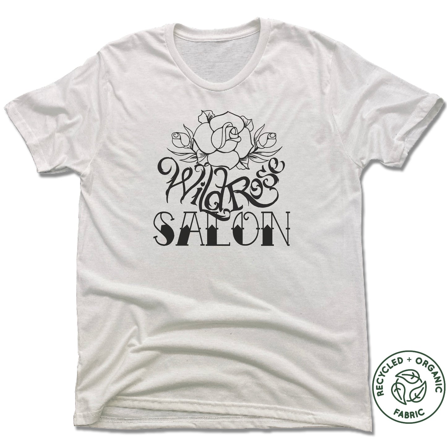 WILD ROSE SALON | UNISEX WHITE Recycled Tri-Blend | BLACK LOGO