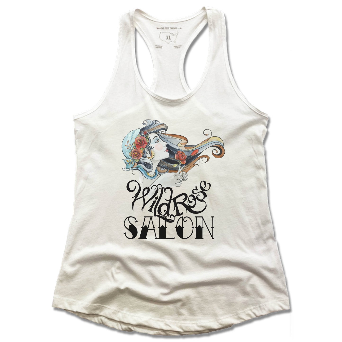 WILD ROSE SALON | LADIES WHITE TANK | WATERCOLOR