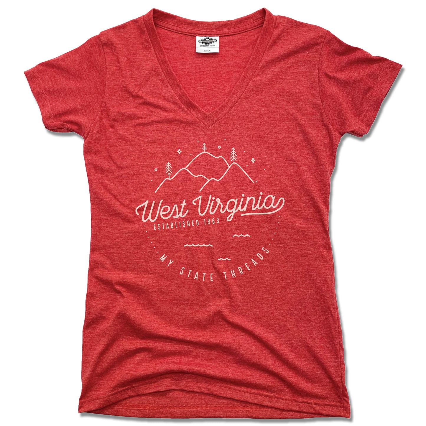 WEST VIRGINIA | LADIES RED V-NECK | CREST