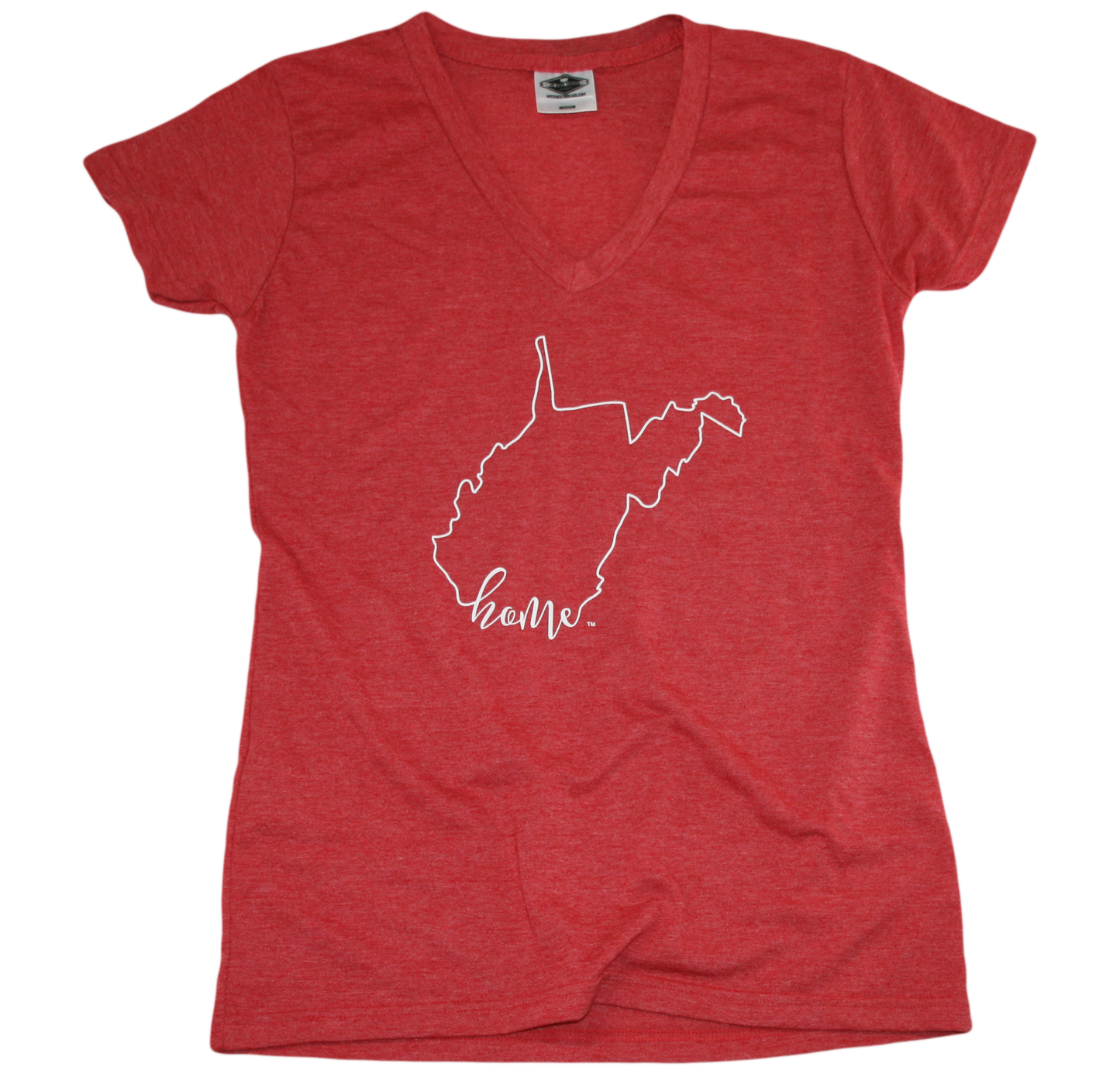 WEST VIRGINIA RED LADIES V-NECK | CALLIGRAPHY OUTLINE | HOME
