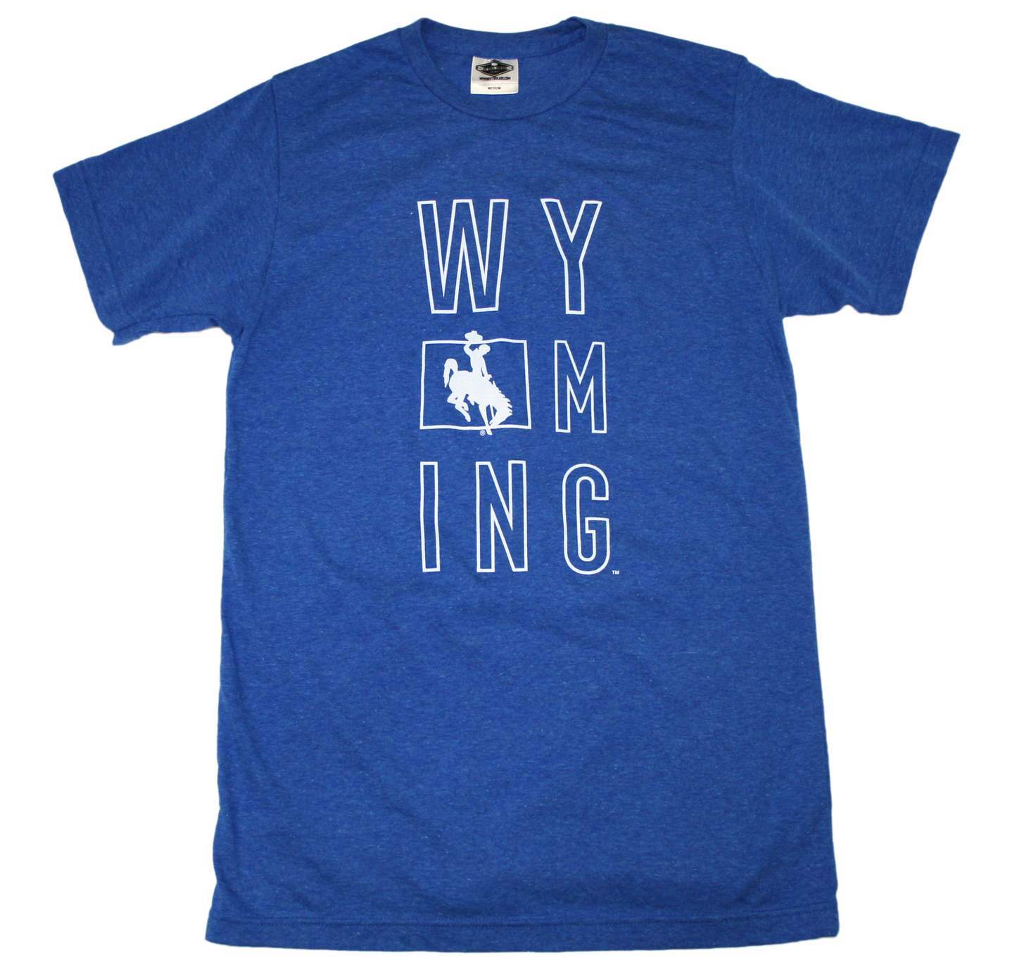 WYOMING BLUE TEE | STACKED LETTER | STACKED