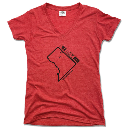 YOGA HEIGHTS | LADIES RED V-NECK | BLACK LOGO