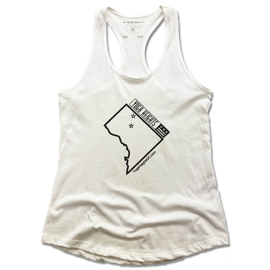 YOGA HEIGHTS | LADIES WHITE TANK | BLACK LOGO