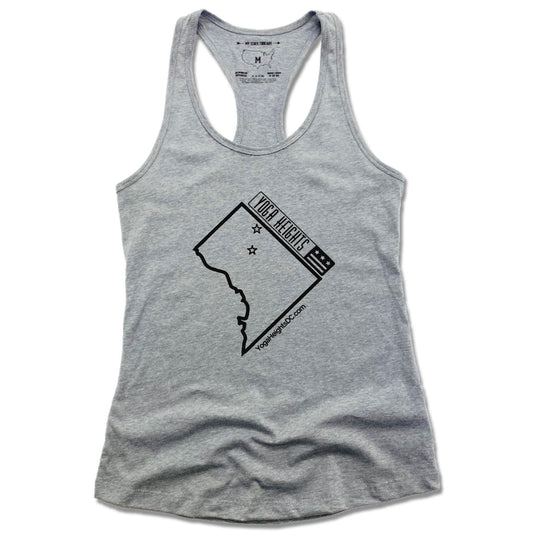 YOGA HEIGHTS | LADIES GRAY TANK | BLACK LOGO