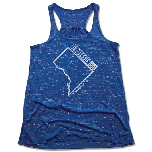 YOGA HEIGHTS | LADIES BLUE FLOWY TANK | WHITE LOGO