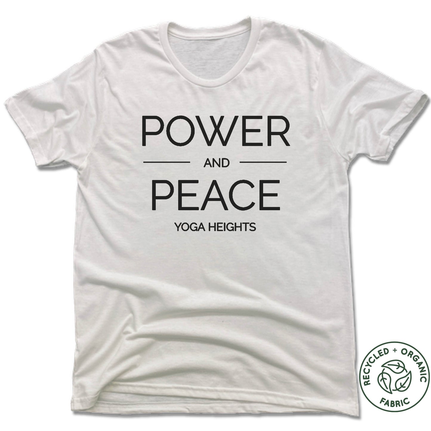 YOGA HEIGHTS | UNISEX WHITE Recycled Tri-Blend | POWER PEACE BLACK