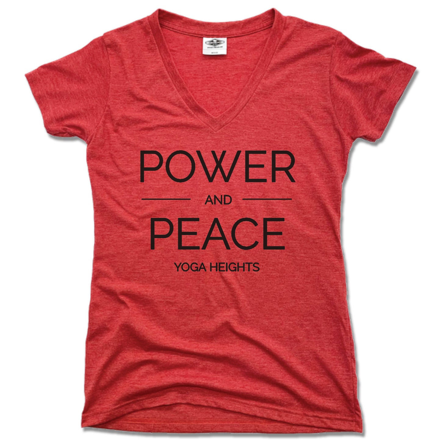 YOGA HEIGHTS | LADIES RED V-NECK | POWER PEACE BLACK
