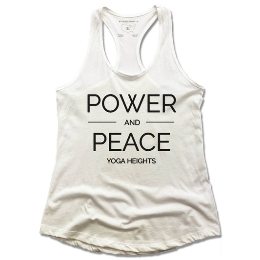 YOGA HEIGHTS | LADIES WHITE TANK | POWER PEACE BLACK