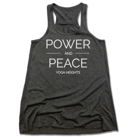 YOGA HEIGHTS | LADIES GRAY FLOWY TANK | POWER PEACE WHITE