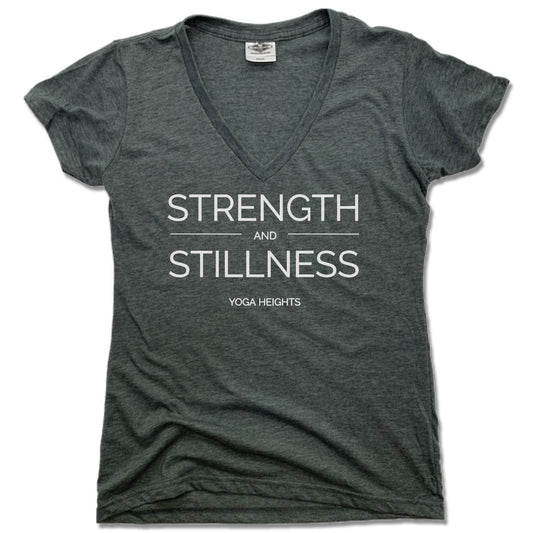 YOGA HEIGHTS | LADIES V-NECK | STRENGTH STILLNESS WHITE