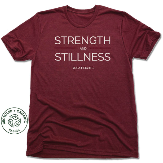 YOGA HEIGHTS | UNISEX VINO RED Recycled Tri-Blend | STRENGTH STILLNESS WHITE