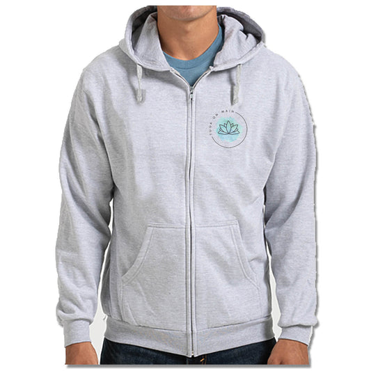 YOGA ON MAIN | LIGHT GRAY ZIP HOODIE | COLOR LOGO