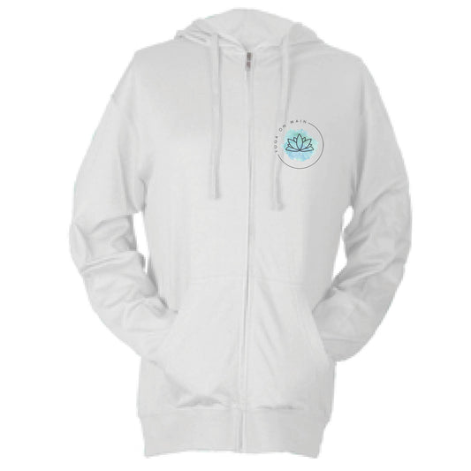 YOGA ON MAIN | WHITE ZIP HOODIE | COLOR LOGO