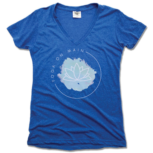 YOGA ON MAIN | LADIES BLUE V-NECK | LOGO