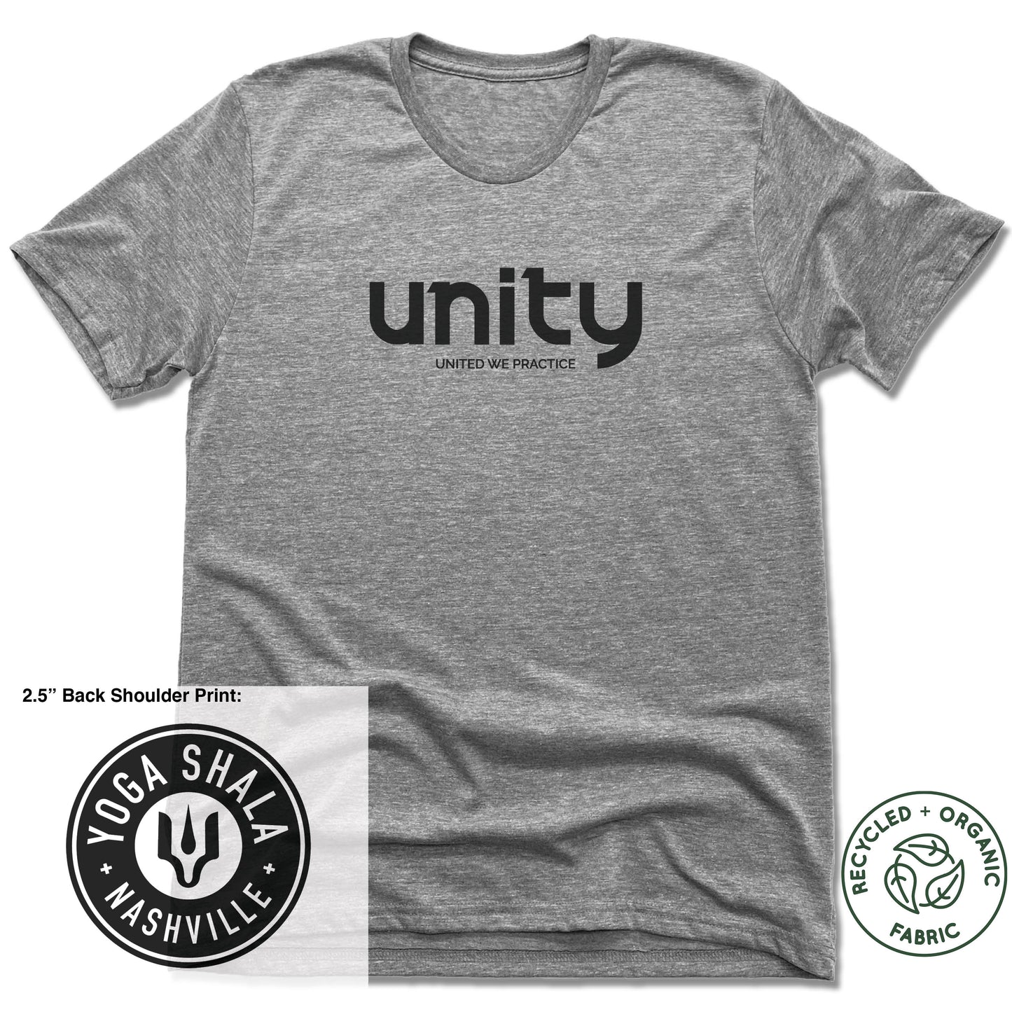YOGA SHALA NASHVILLE | UNISEX GRAY Recycled Tri-Blend | UNITY BLACK LOGO