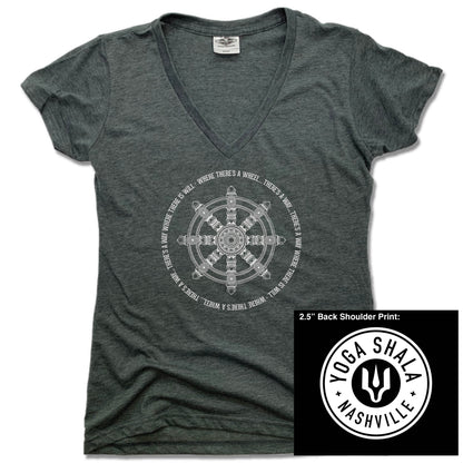 YOGA SHALA NASHVILLE | LADIES V-NECK | YOGA SHALA WHEEL LOGO