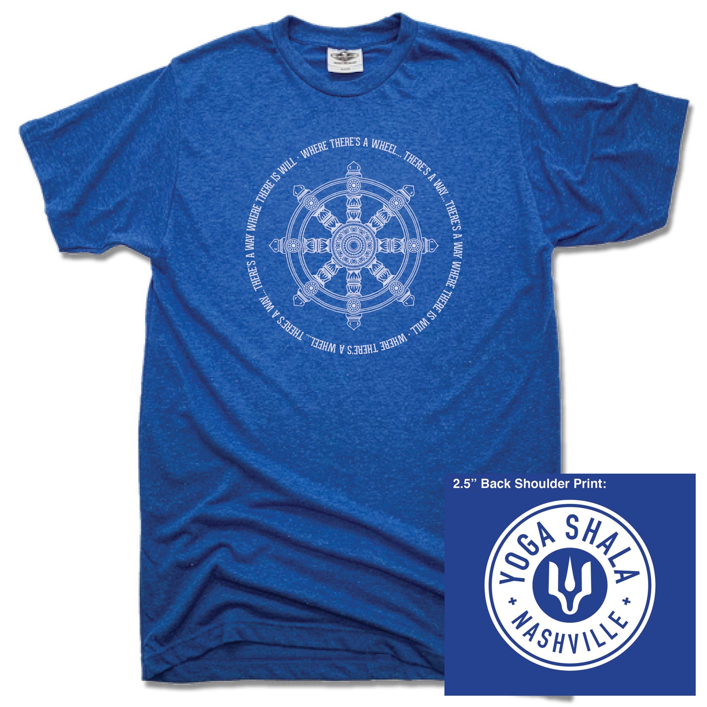 YOGA SHALA NASHVILLE | UNISEX BLUE TEE | YOGA SHALA WHEEL LOGO