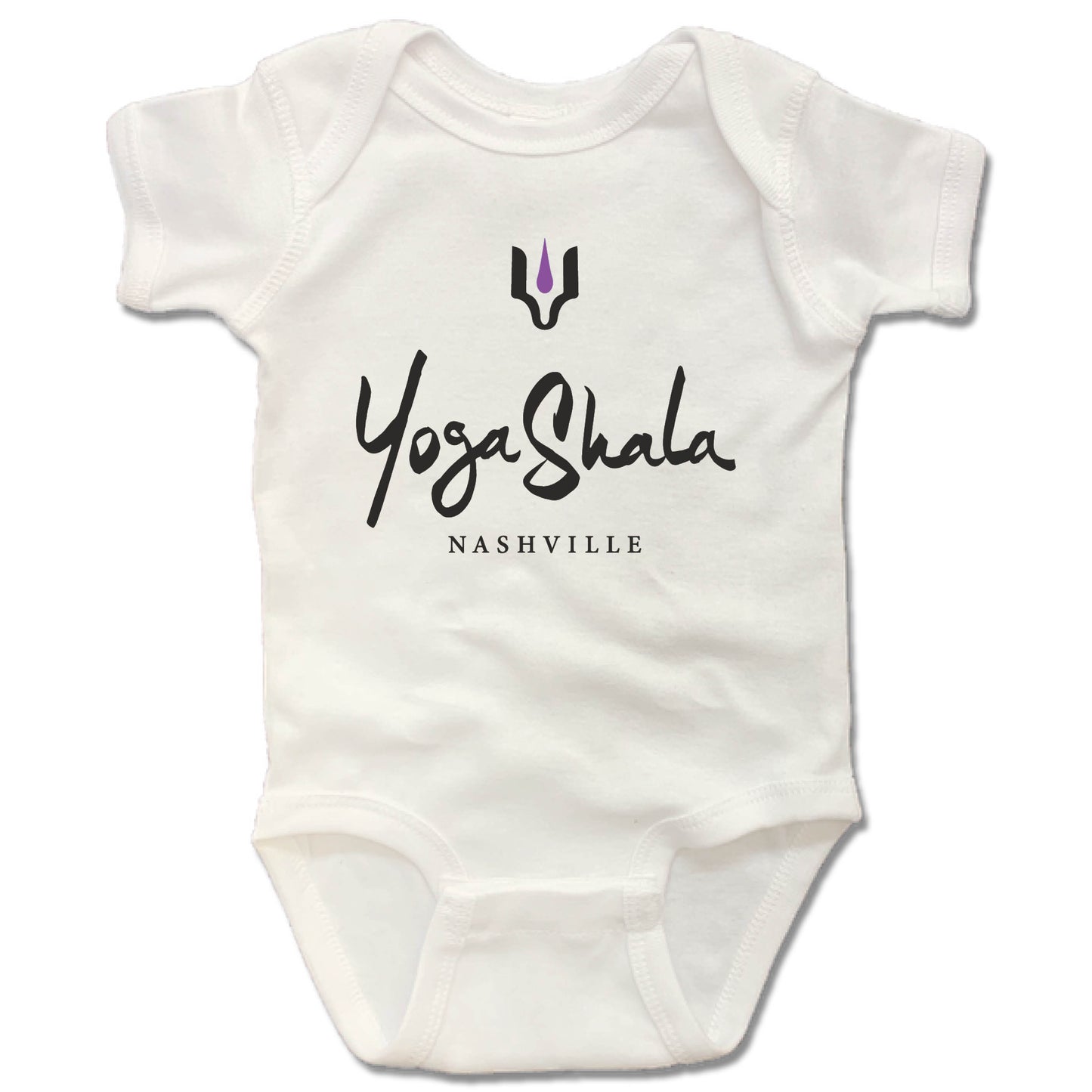 YOGA SHALA NASHVILLE | WHITE ONESIE | BLACK LOGO